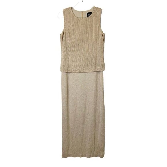 Alex Evenings Gold Metallic Gown Maxi Dress Womens Size 8 Formal Mature - Picture 1 of 12